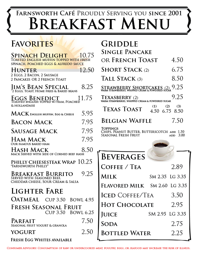 Farnsworth Cafe - Breakfast Back